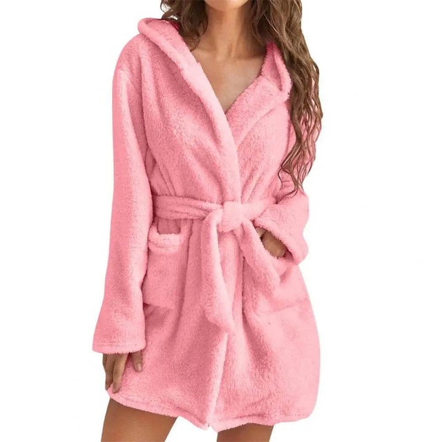 Hooded Plush Coral Fleece Women's Warm Nightgown - Omega Lifestyles