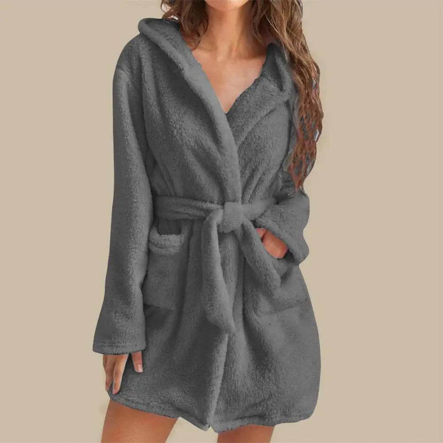 Hooded Plush Coral Fleece Women's Warm Nightgown - Omega Lifestyles