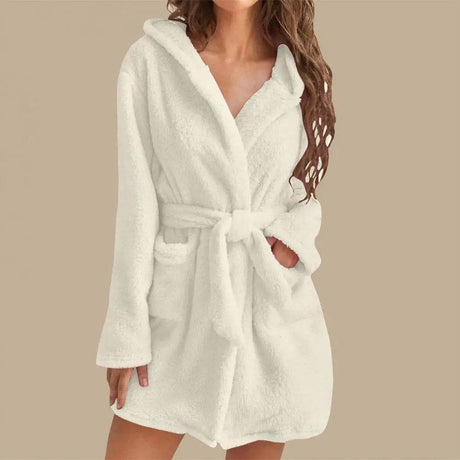 Hooded Plush Coral Fleece Women's Warm Nightgown - Omega Lifestyles