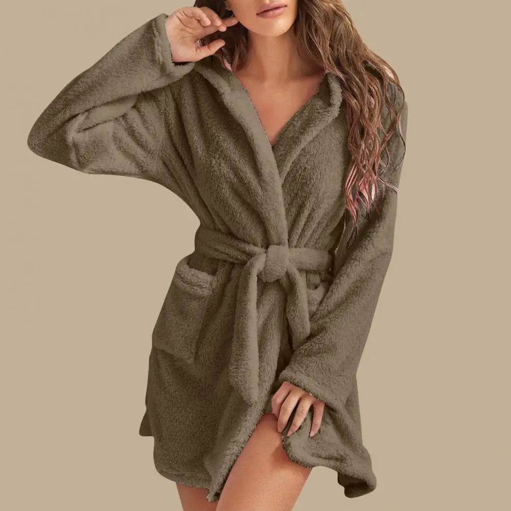 Hooded Plush Coral Fleece Women's Warm Nightgown - Omega Lifestyles