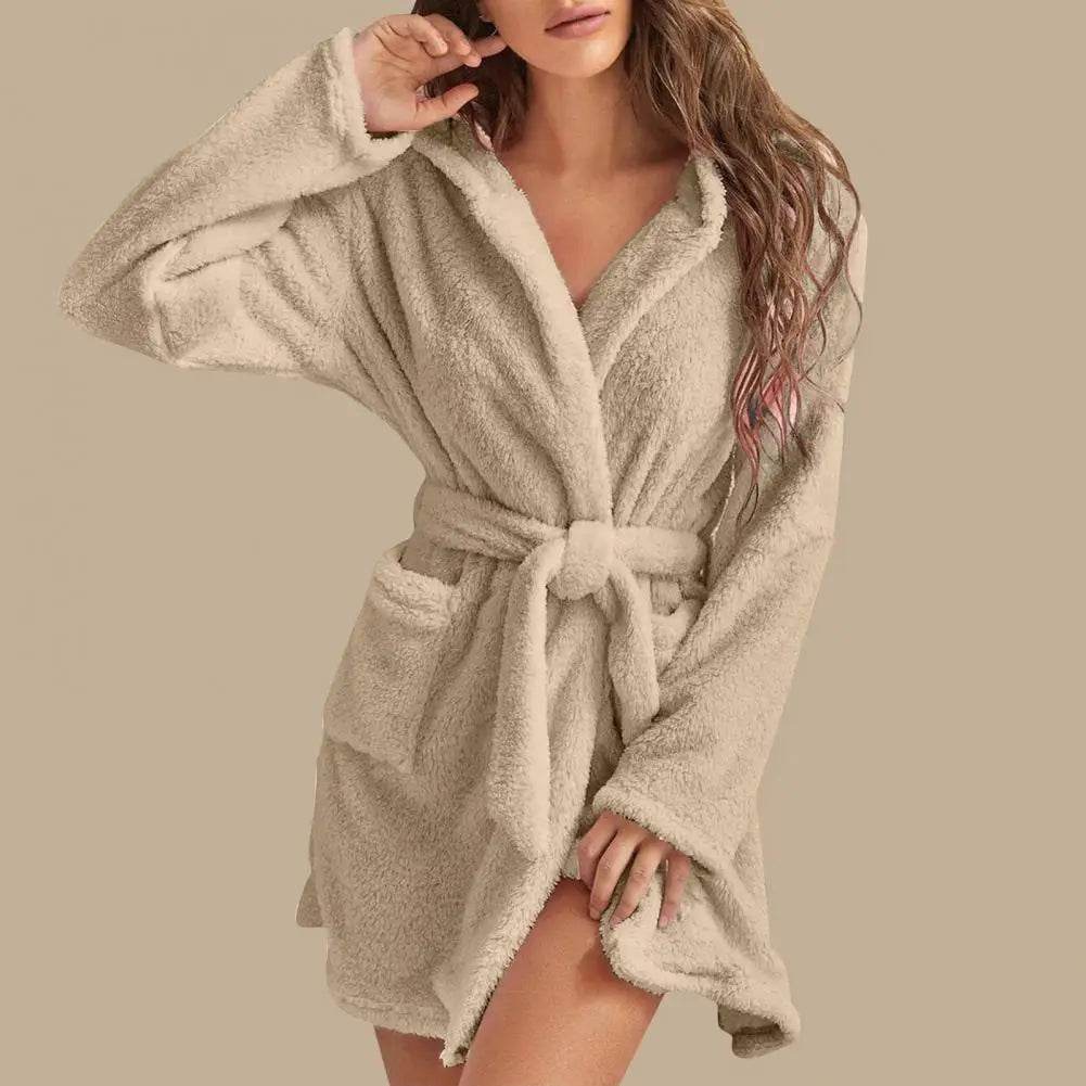 Hooded Plush Coral Fleece Women's Warm Nightgown - Omega Lifestyles