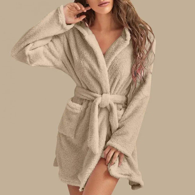 Hooded Plush Coral Fleece Women's Warm Nightgown - Omega Lifestyles