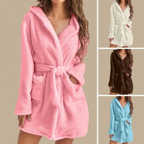 Hooded Plush Coral Fleece Women's Warm Nightgown - Omega Lifestyles