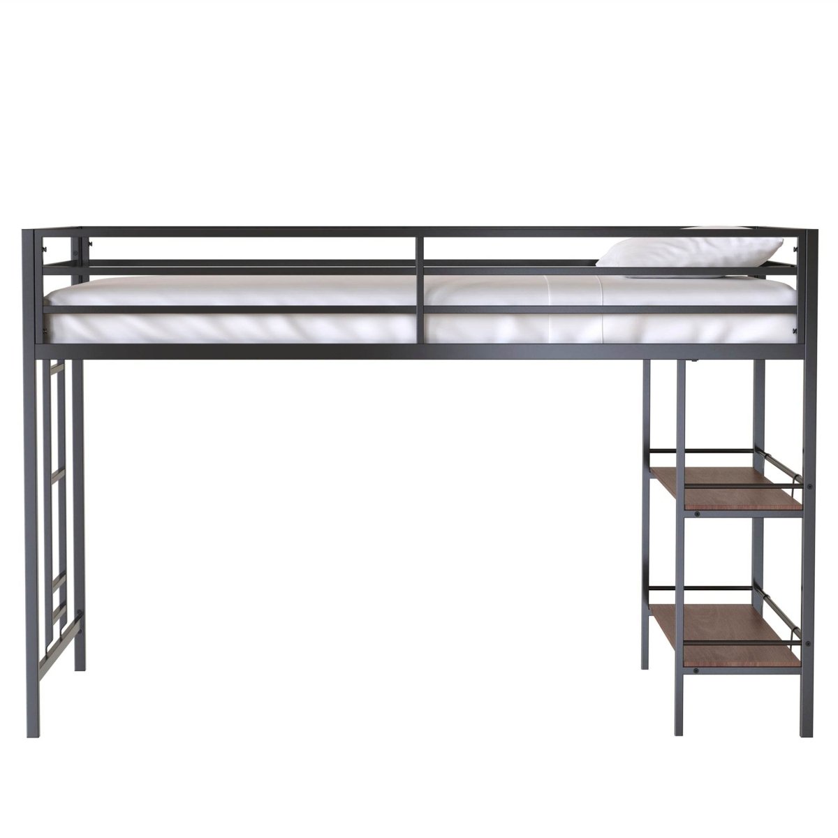 Junior Twin Loft Bunk Bed Metal Frame With Shelf - Zenvia - Omega Lifestyles