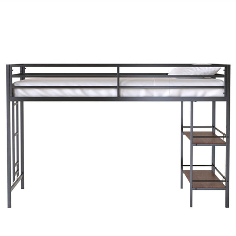 Junior Twin Loft Bunk Bed Metal Frame With Shelf - Zenvia - Omega Lifestyles