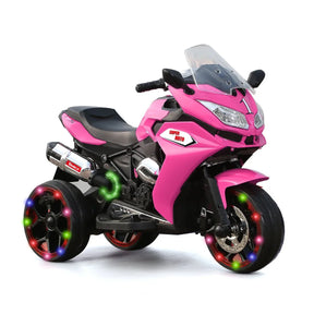 Kids 12V Pink Electric Ride-On Motorcycle With Lights - Omega Lifestyles