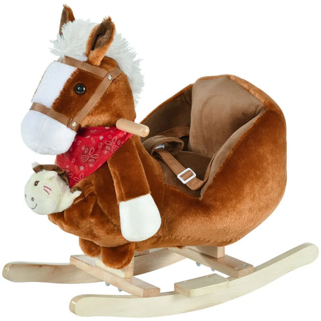 Kids Plush Ride-On Rocking Horse With Soothing Lullaby - Omega Lifestyles