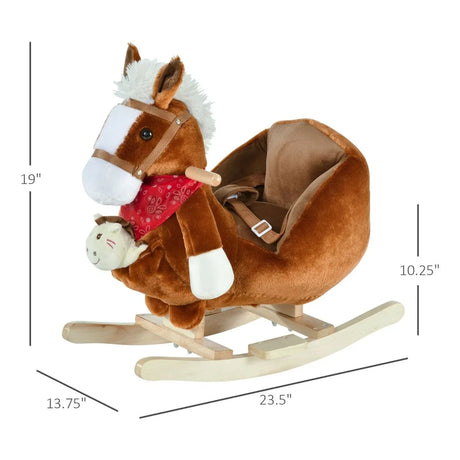 Kids Plush Ride-On Rocking Horse With Soothing Lullaby - Omega Lifestyles