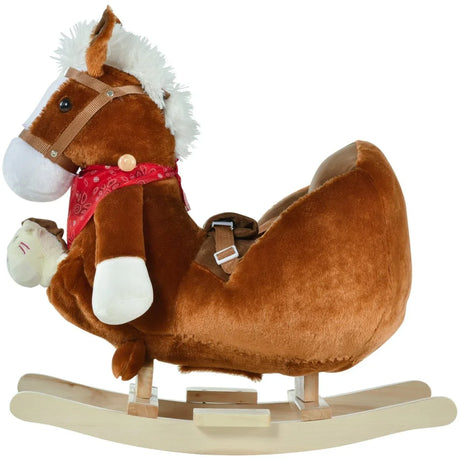Kids Plush Ride-On Rocking Horse With Soothing Lullaby - Omega Lifestyles