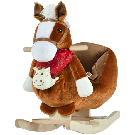 Kids Plush Ride-On Rocking Horse With Soothing Lullaby - Omega Lifestyles