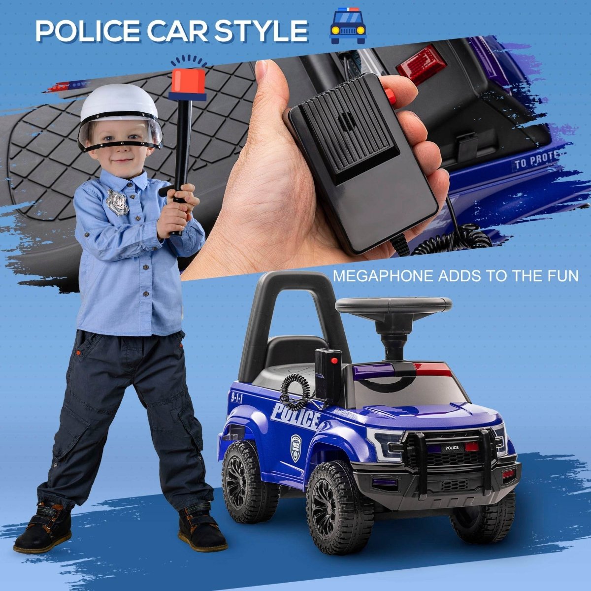 Kids Sliding Police Truck Ride - On Car With PA System - Zenvia - Omega Lifestyles