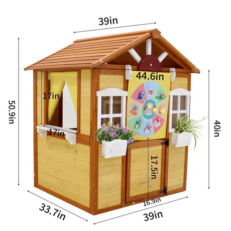 Kids Solid Wood Outdoor Playhouse With Working Doors Windows - Omega Lifestyles