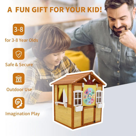 Kids Solid Wood Outdoor Playhouse With Working Doors Windows - Omega Lifestyles