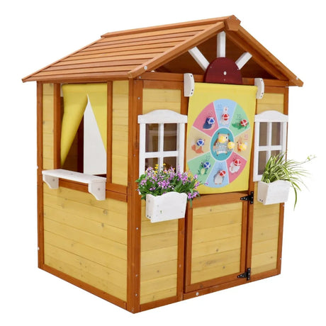 Kids Solid Wood Outdoor Playhouse With Working Doors Windows - Omega Lifestyles