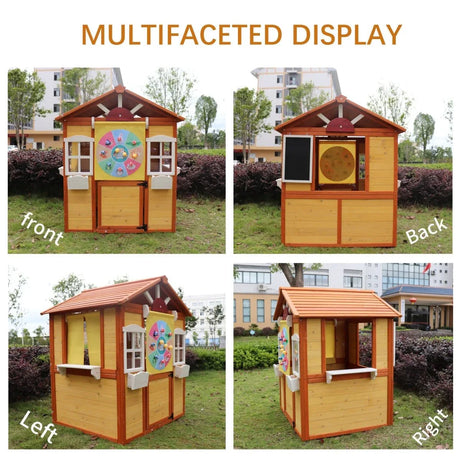 Kids Solid Wood Outdoor Playhouse With Working Doors Windows - Omega Lifestyles