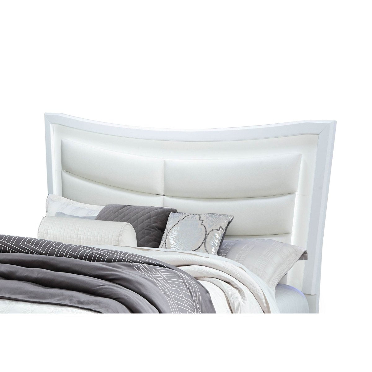 King Contemporary White Panel Bed Frame With Padded Headboard - Zenvia - Omega Lifestyles