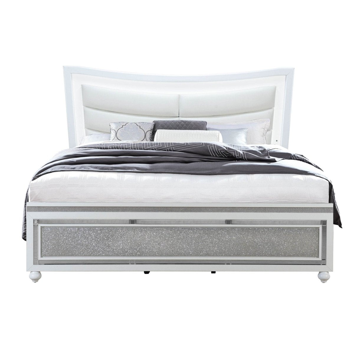 King Contemporary White Panel Bed Frame With Padded Headboard - Zenvia - Omega Lifestyles