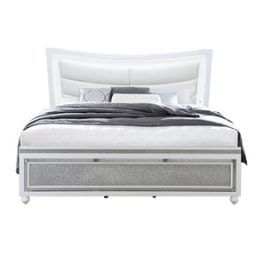 King Contemporary White Panel Bed Frame With Padded Headboard - Omega Lifestyles