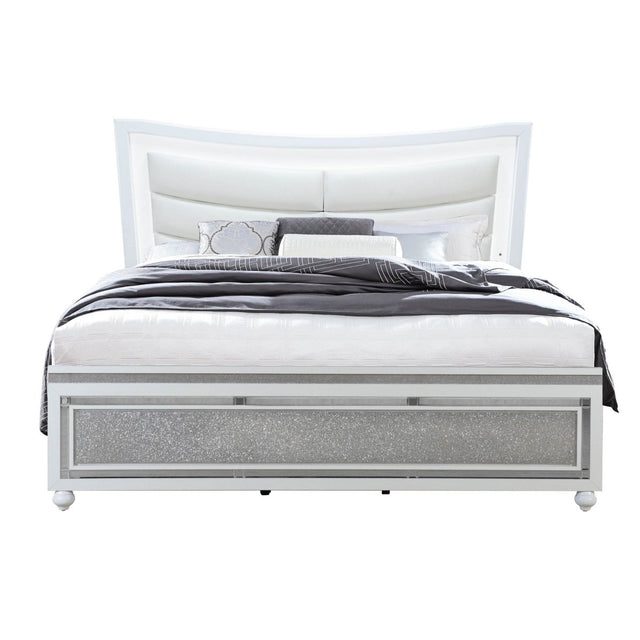 King Contemporary White Panel Bed Frame With Padded Headboard - Zenvia - Omega Lifestyles