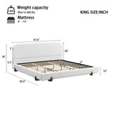 King White Fabric Upholstered Bed Frame With Rubberwood Legs - Omega Lifestyles