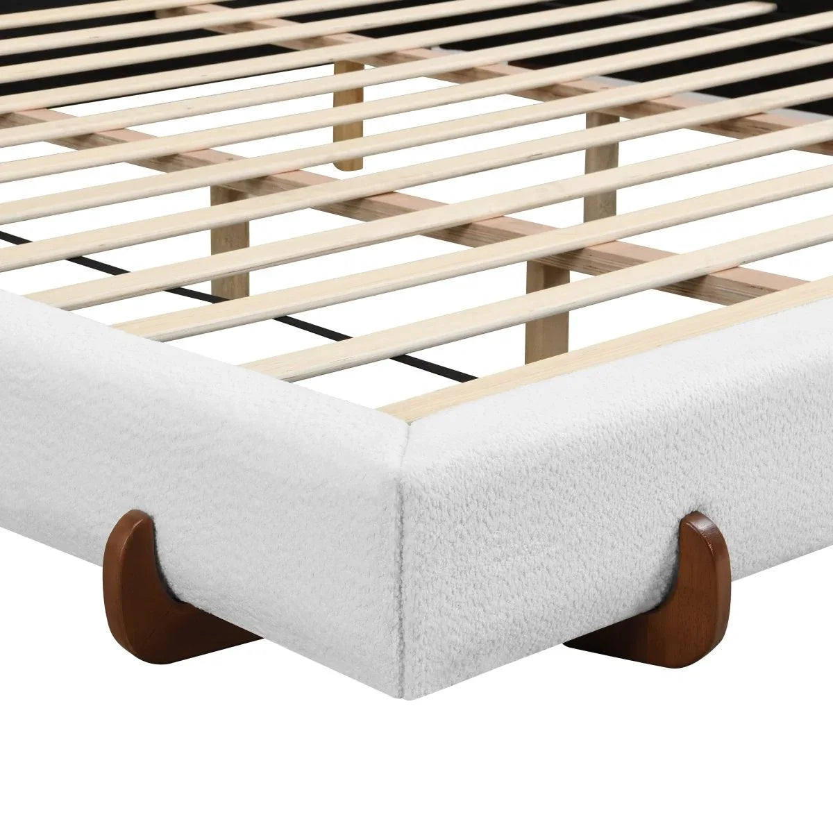 King White Fabric Upholstered Bed Frame With Rubberwood Legs - Omega Lifestyles