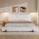 King White Fabric Upholstered Bed Frame With Rubberwood Legs - Omega Lifestyles
