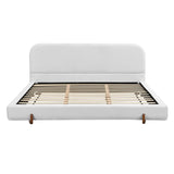 King White Fabric Upholstered Bed Frame With Rubberwood Legs - Omega Lifestyles