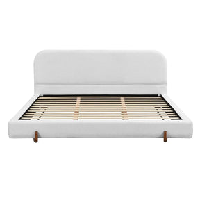 King White Fabric Upholstered Bed Frame With Rubberwood Legs - Omega Lifestyles