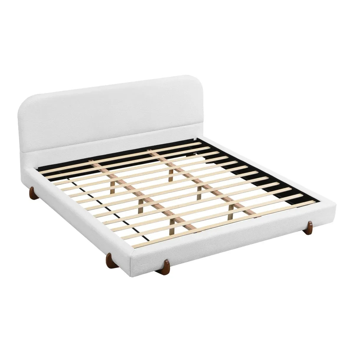 King White Fabric Upholstered Bed Frame With Rubberwood Legs - Omega Lifestyles