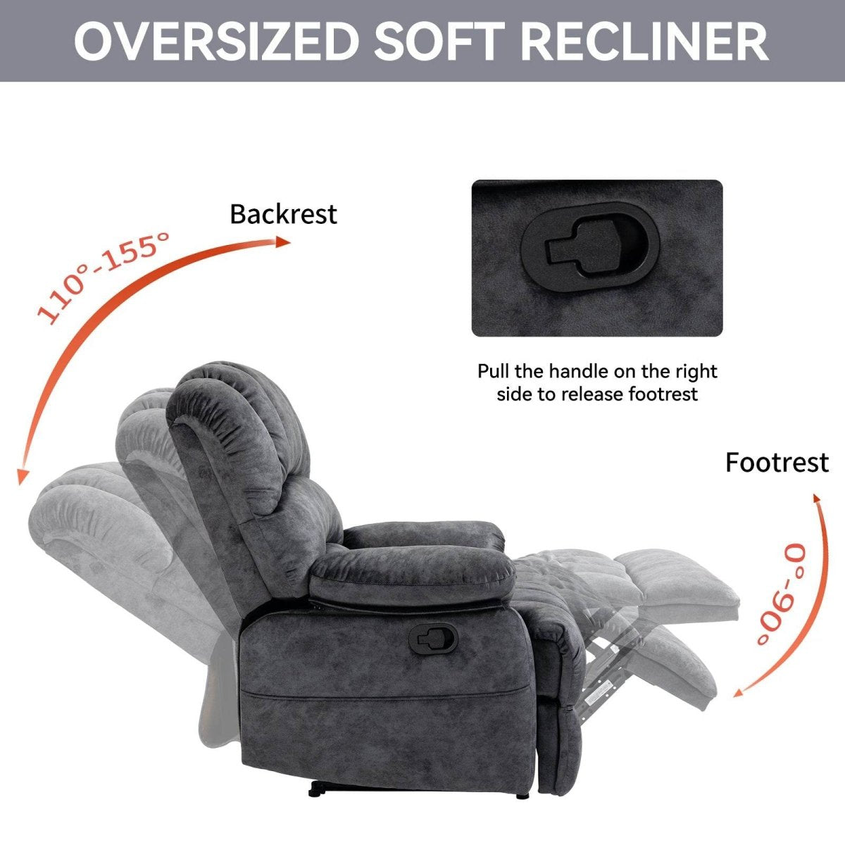Large Manual Fabric Oversized Recliner Chair Gray - Zenvia - Omega Lifestyles