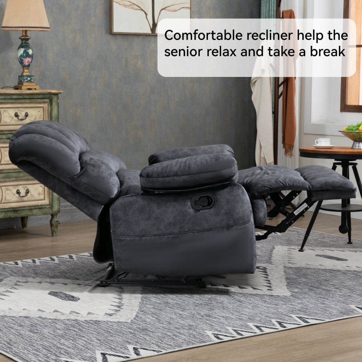 Large Manual Fabric Oversized Recliner Chair Gray - Zenvia - Omega Lifestyles