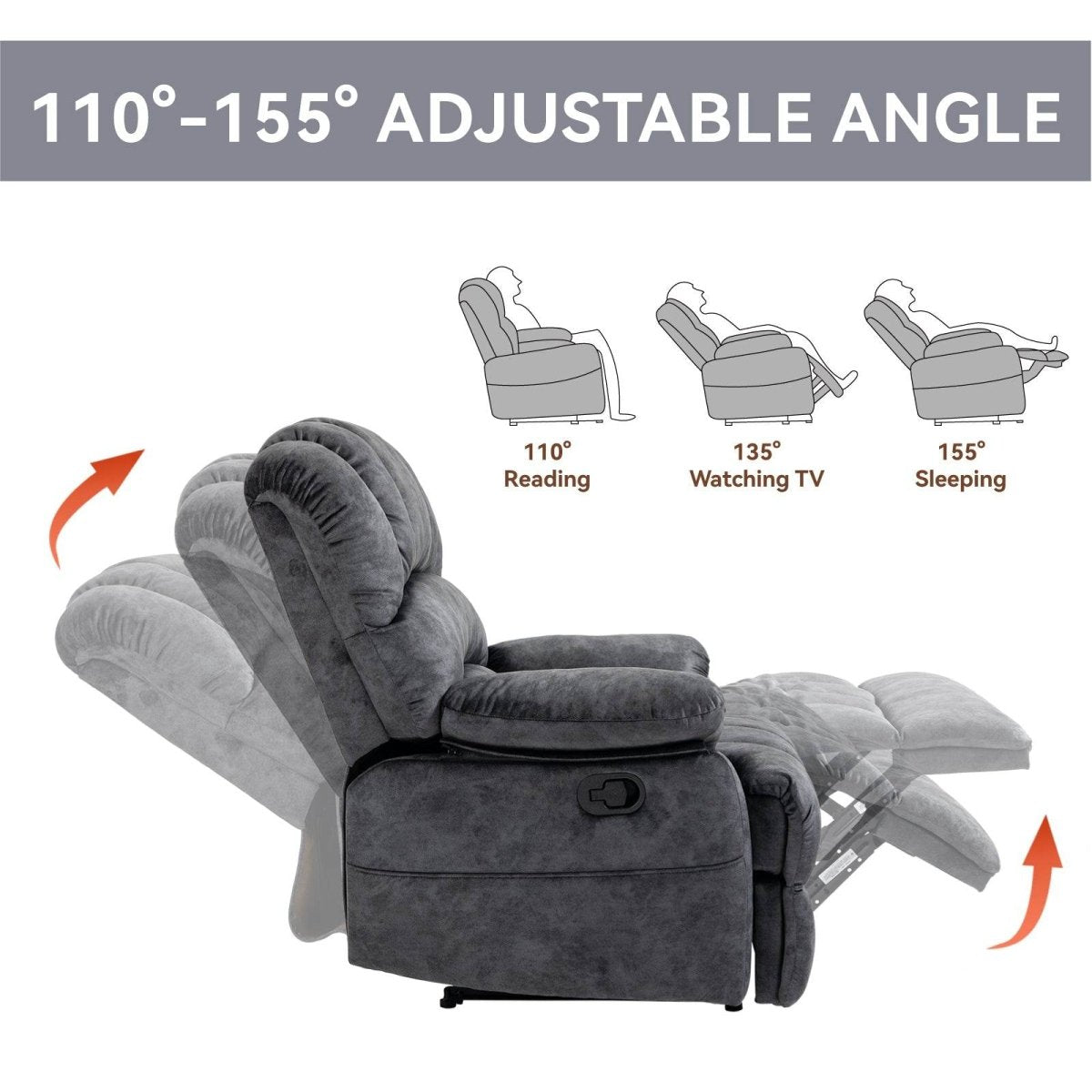 Large Manual Fabric Oversized Recliner Chair Gray - Zenvia - Omega Lifestyles