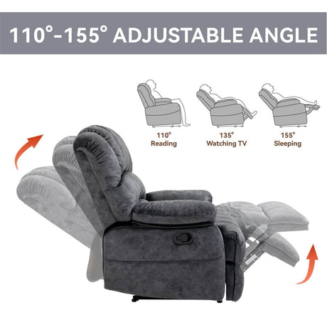 Large Manual Fabric Oversized Recliner Chair Gray - Zenvia - Omega Lifestyles