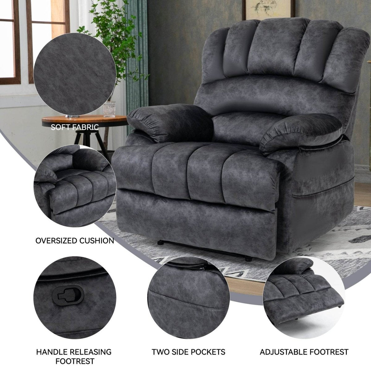 Large Manual Fabric Oversized Recliner Chair Gray - Zenvia - Omega Lifestyles