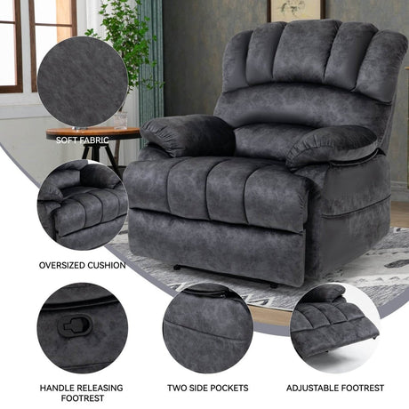 Large Manual Fabric Oversized Recliner Chair Gray - Zenvia - Omega Lifestyles