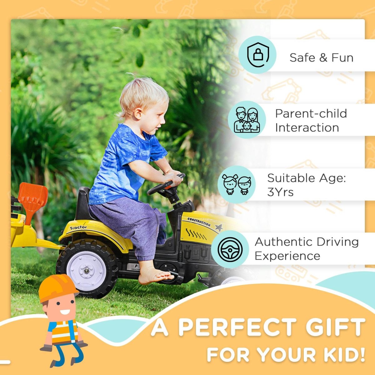 Manual Ride - On Kids Farm Tractor With Trailer and Tools - Zenvia - Omega Lifestyles