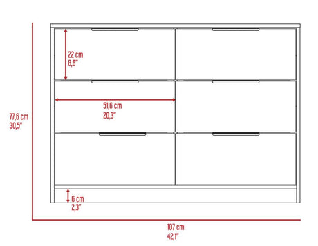 Modern 6-Drawer Pine And White Rectangle Dresser - Omega Lifestyles