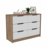 Modern 6-Drawer Pine And White Rectangle Dresser - Omega Lifestyles