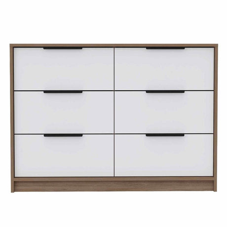 Modern 6-Drawer Pine And White Rectangle Dresser - Omega Lifestyles