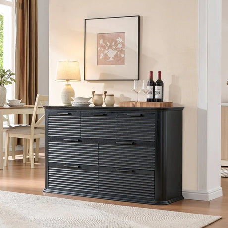 Modern 7-Drawer Black Woodgrain Storage Dresser - Omega Lifestyles