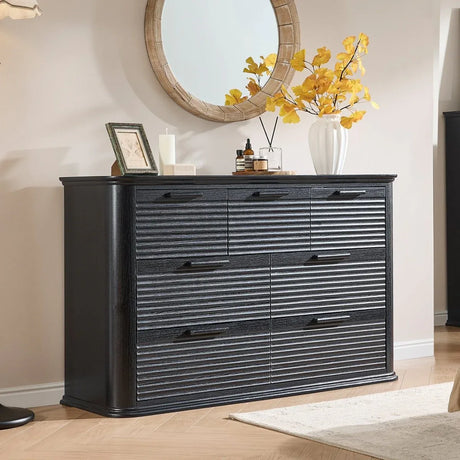 Modern 7-Drawer Black Woodgrain Storage Dresser - Omega Lifestyles