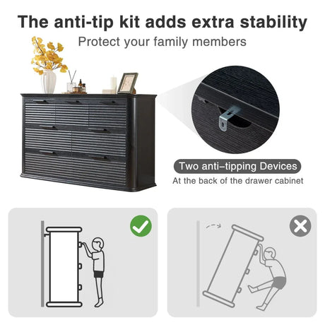 Modern 7-Drawer Black Woodgrain Storage Dresser - Omega Lifestyles