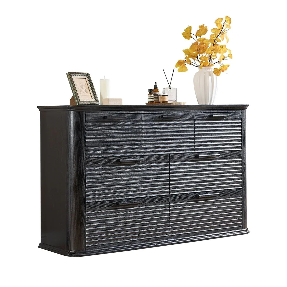 Modern 7-Drawer Black Woodgrain Storage Dresser - Omega Lifestyles