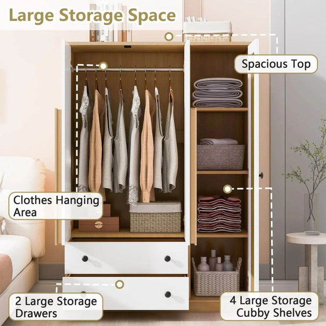 Modern Bedroom Wardrobe Closet With Drawers And Hanging Rod - Omega Lifestyles