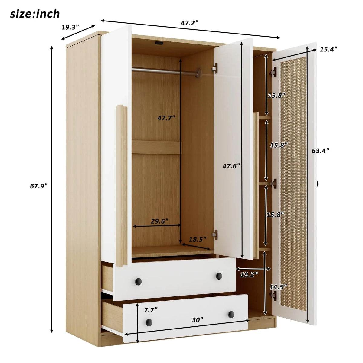 Modern Bedroom Wardrobe Closet With Drawers And Hanging Rod - Omega Lifestyles