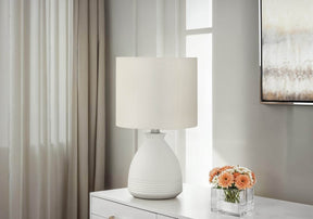 Modern Cream Ceramic 17-Inch Table Lamp With Shade - Omega Lifestyles