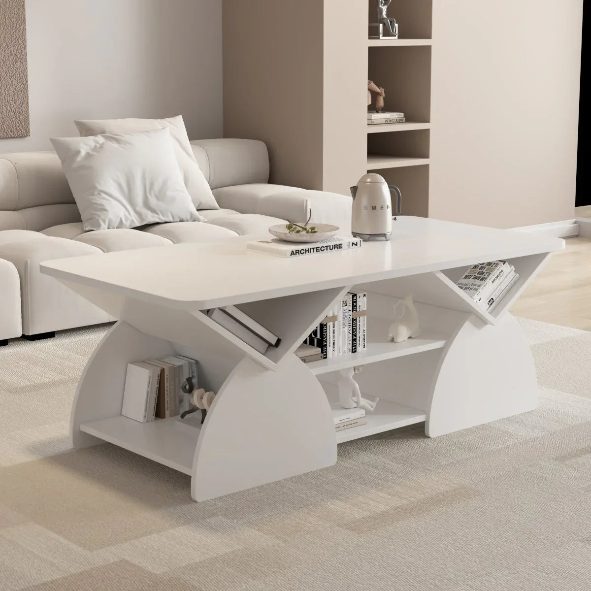 Modern Engineered Wood Coffee Table With Storage Shelves - Omega Lifestyles