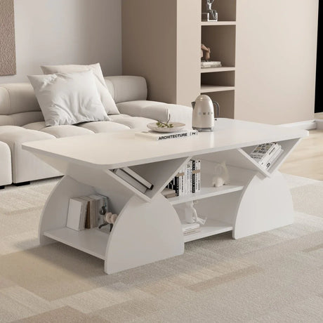 Modern Engineered Wood Coffee Table With Storage Shelves - Omega Lifestyles
