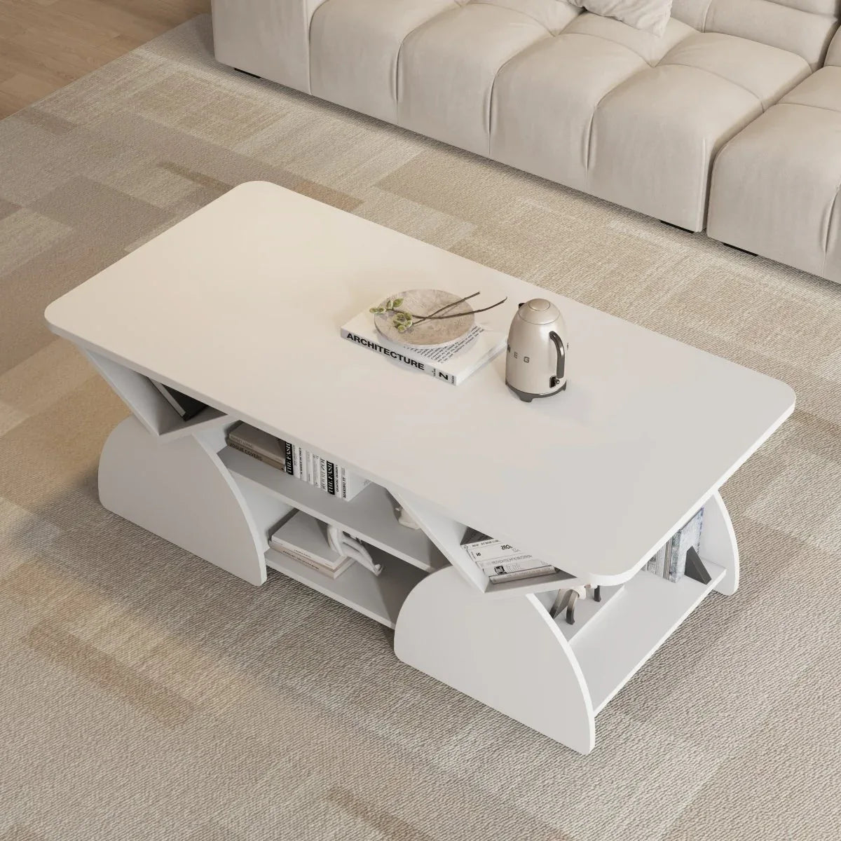 Modern Engineered Wood Coffee Table With Storage Shelves - Omega Lifestyles