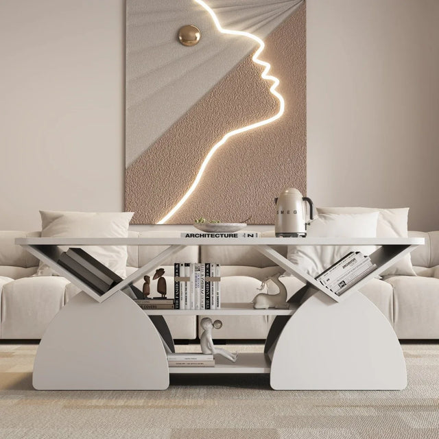 Modern Engineered Wood Coffee Table With Storage Shelves - Omega Lifestyles